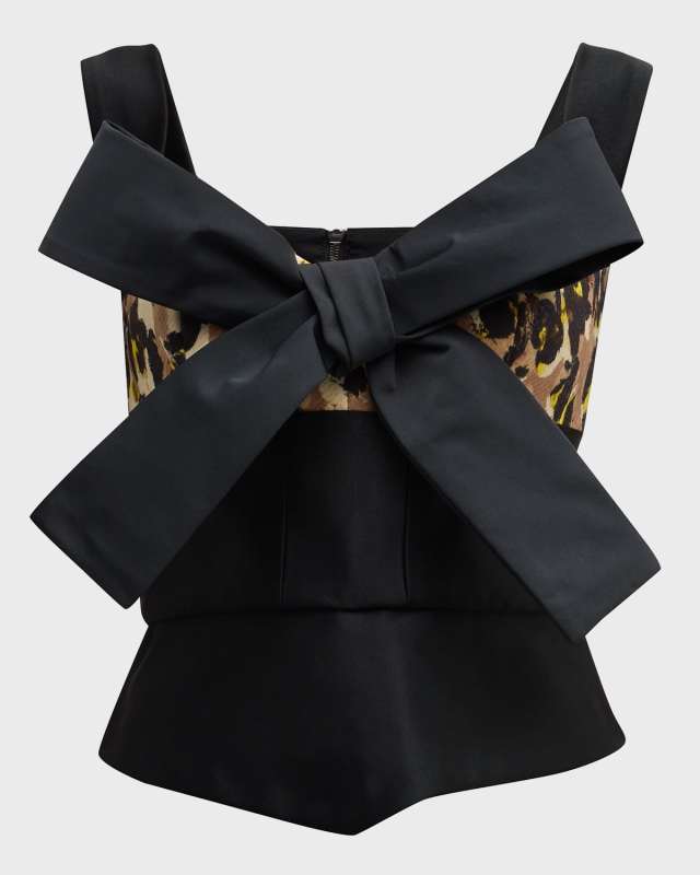 Leopard-Print Bow-Front Sleeveless Bustier Top